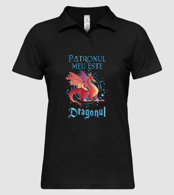 Patronul meu este DRAGONUL model negru pe tricou