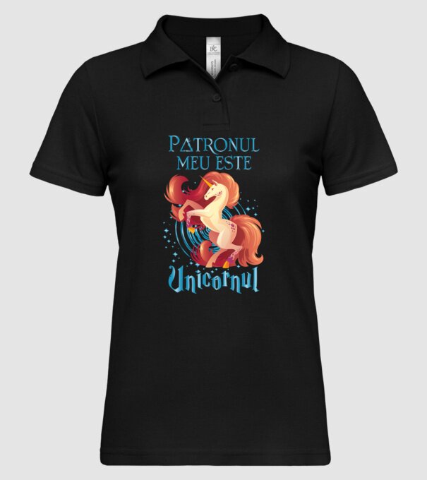 Patronul meu este UNICORNUL model negru pe tricou