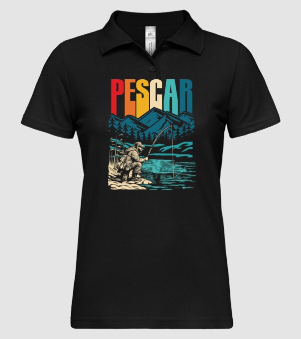 Pescar retro model negru pe tricou