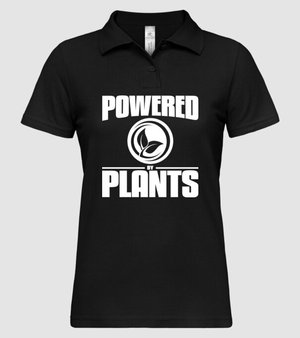 powered_by_plants model negru pe tricou