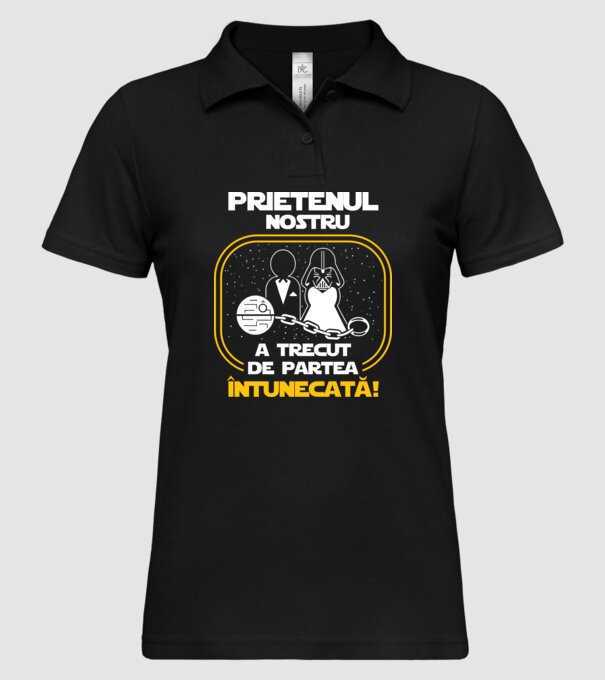 Prietenul nostru a trecut de partea întunecată model negru pe tricou