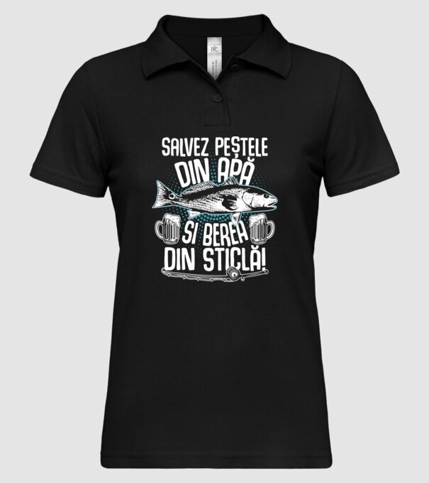salvez peștele din apă și berea din sticlă model negru pe tricou