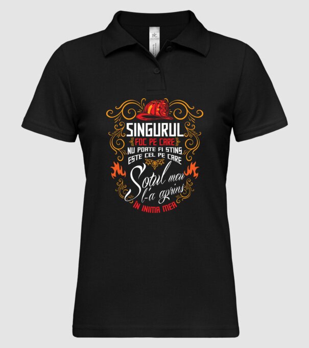 Pompier în inima mea model negru pe tricou