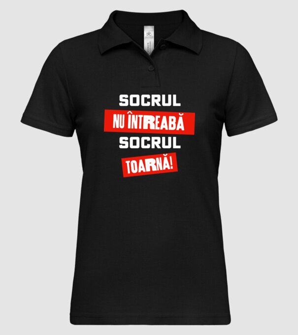 Socrul nu întreabă, socrul toarnă! model negru pe tricou