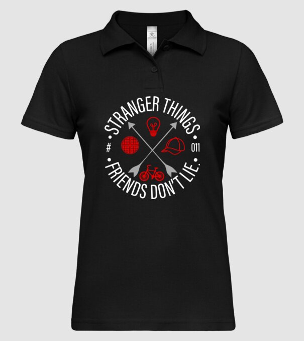 stranger things friends dont lie model negru pe tricou