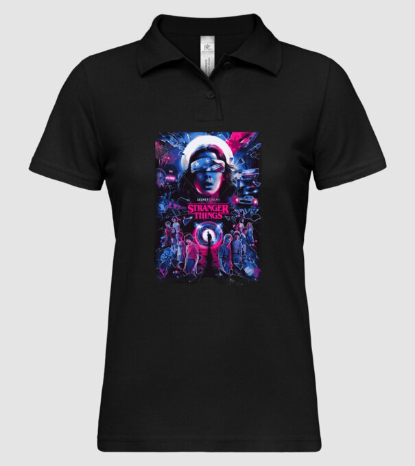 stranger things poster neon model negru pe tricou