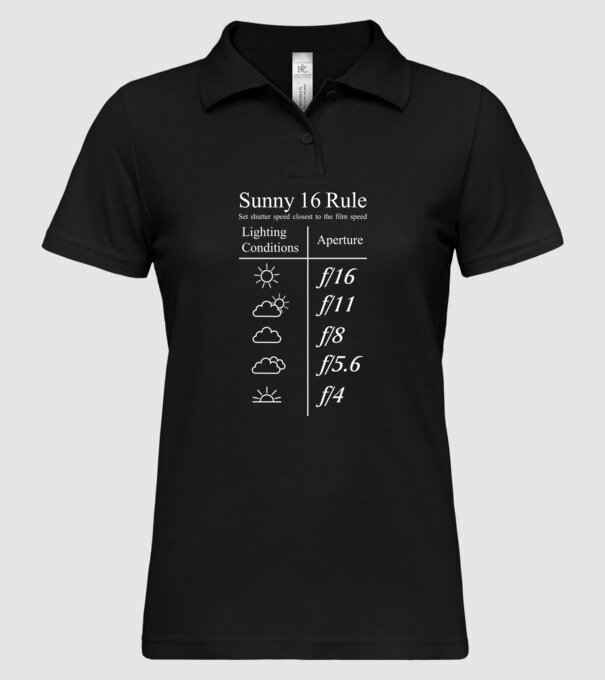 Sunny 16 Rule model negru pe tricou