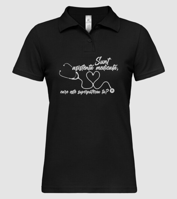 Sunt asistentă medicală, care este superputerea ta? model negru pe tricou