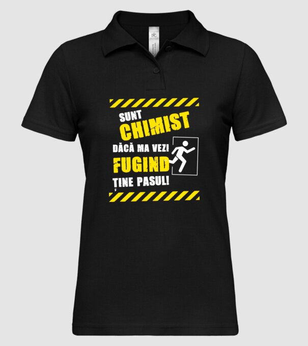Sunt chimist, dacă mă vezi fugind, ține pasul! model negru pe tricou