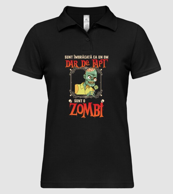 sunt îmbrăcat ca un om, dar de fapt sunt un zombi model negru pe tricou