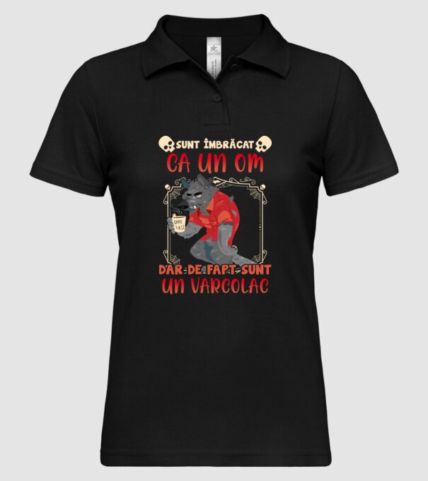 sunt îmbrăcat ca un om, dar de fapt sunt un vârcolac model negru pe tricou