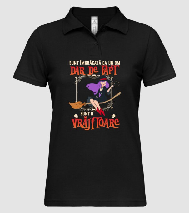sunt îmbrăcată ca un om, dar de fapt sunt o vrăjitoare model negru pe tricou
