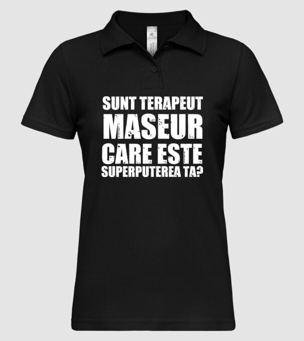 sunt terapeut de masaj, care este superputerea ta? model negru pe tricou