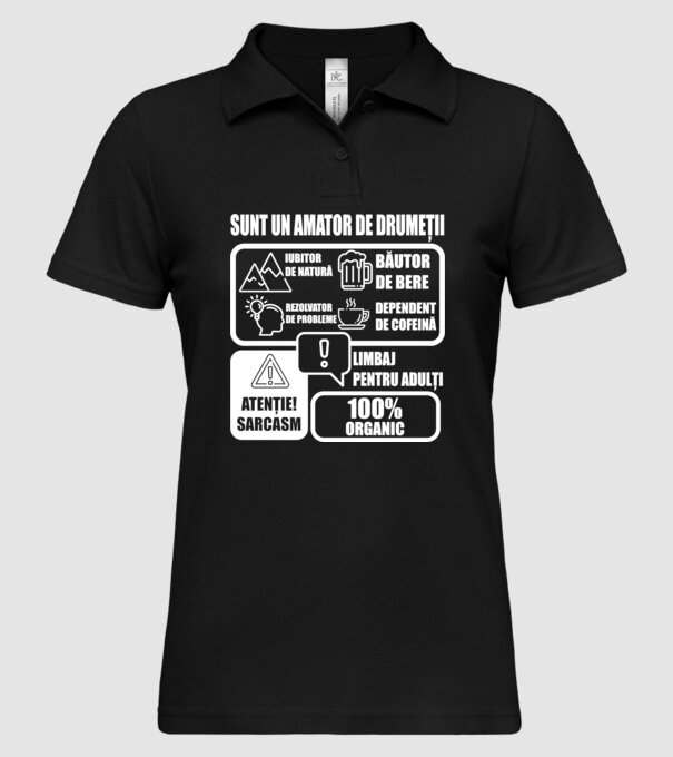 sunt un amator de drumeții - iubitor de natură - rezolvator de probleme - băutor de bere - dependent de cofeină - limbaj pentru model negru pe tricou