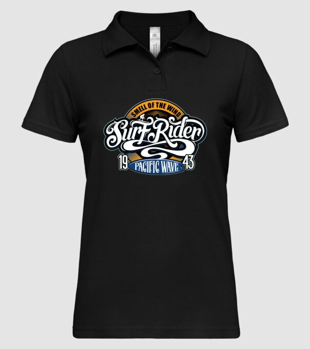 Surf Rider model negru pe tricou