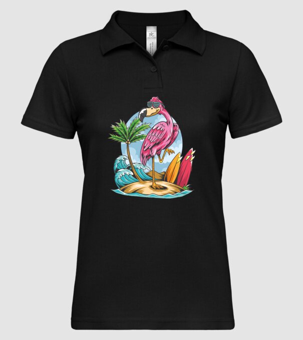 Surfer flamingo model negru pe tricou
