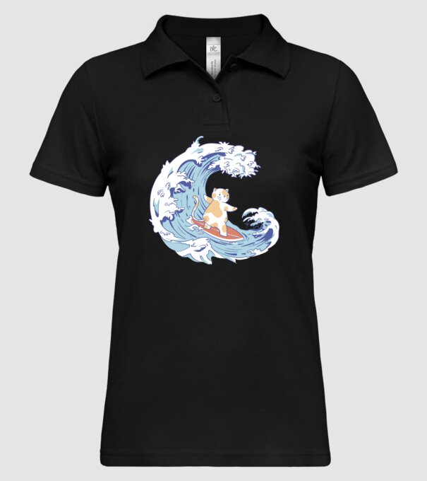 Surfer kitty model negru pe tricou