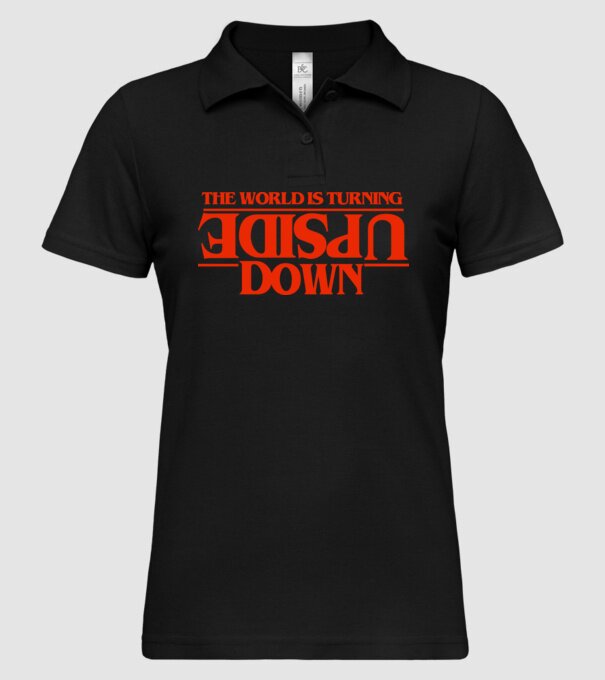 the world is turning upside down model negru pe tricou