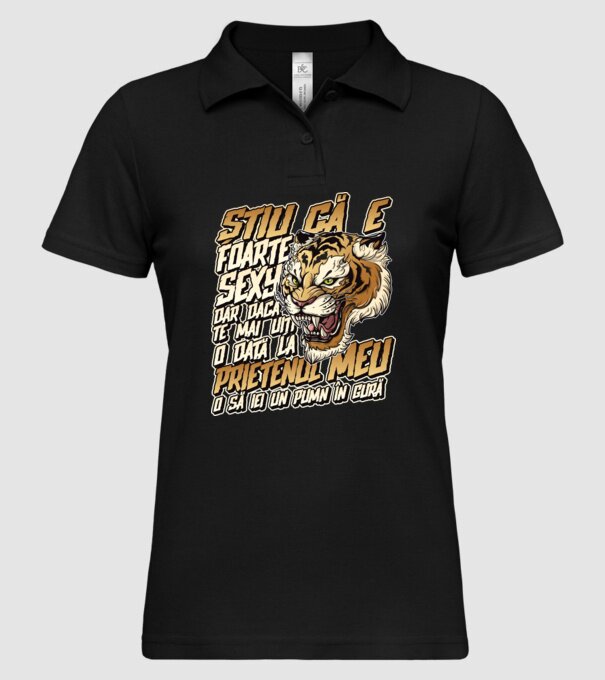 Știu că e foarte sexy, dar dacă te mai uiți o dată la prietenul meu, o să iei un pumn în gură model negru pe tricou