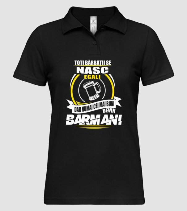 Toți bărbații se nasc egali barmani model negru pe tricou