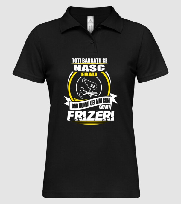 Toți bărbații se nasc egali frizeri model negru pe tricou