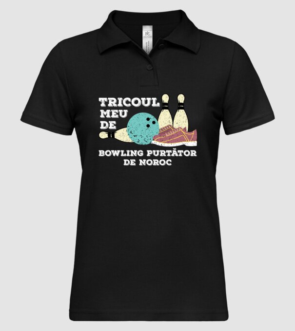 tricoul meu de bowling purtător de noroc model negru pe tricou