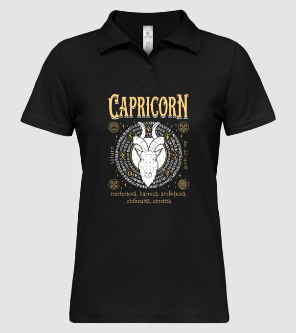 Zodiac femeie CAPRICORN golden model negru pe tricou