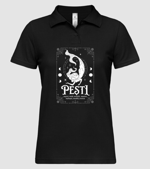 Zodiac femeie PEȘTI white model negru pe tricou