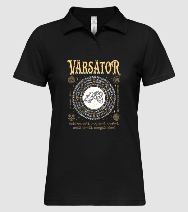 Zodiac femeie VĂRSĂTOR golden model negru pe tricou