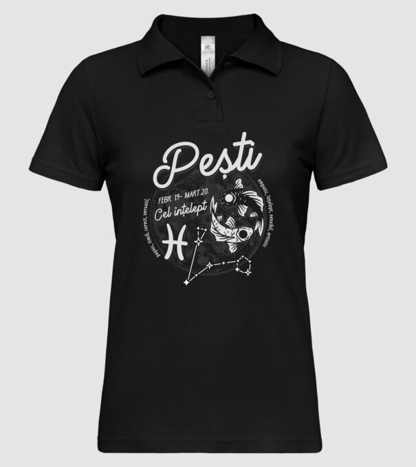Zodiac bărbat PEȘTI retro model negru pe tricou