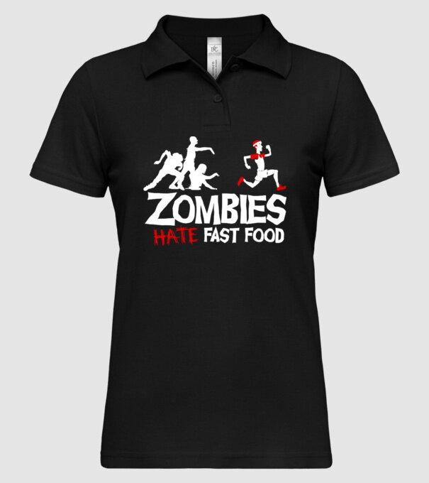 Zombies Hate Fast Food model negru pe tricou