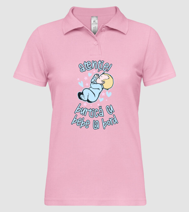 atenție! burtică cu bebe la bord model roz deschis pe tricou