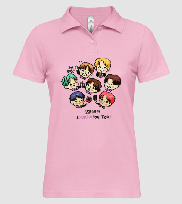 BTS chibi model roz deschis pe tricou