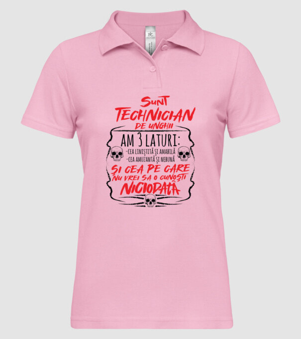 sunt tehnician de unghii am 3 laturi model roz deschis pe tricou