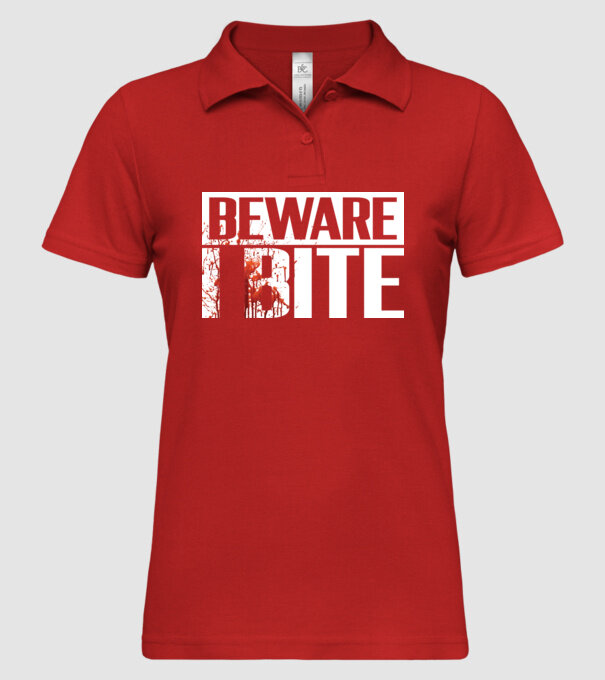 Beware i bite model roșu pe tricou