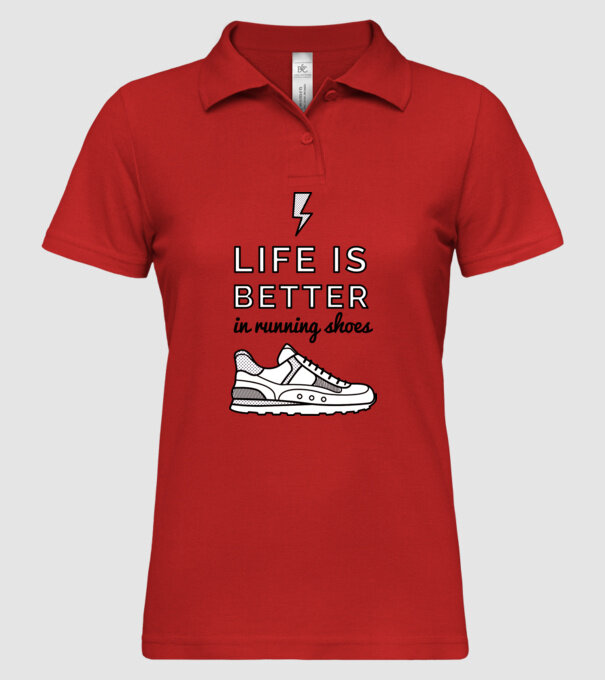 Life is better running shoes model roșu pe tricou