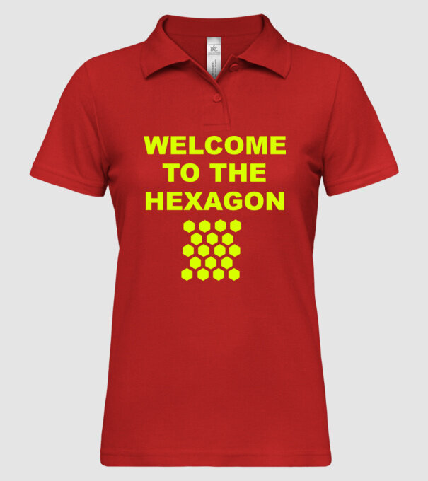 Welcome to the hexagon model roșu pe tricou