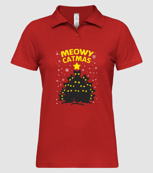 Meowy catmas black model roșu pe tricou