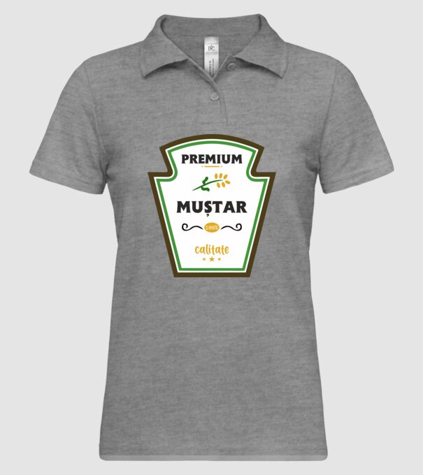 muștar premium - calitate model gri pe tricou