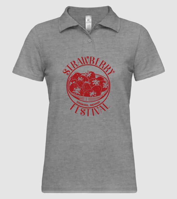 strawberry festival stranger things model gri pe tricou