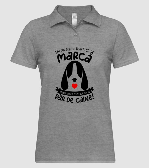 tricoul omului bogat este de marcă, tricoul omului fericit este plin de păr de câine model gri pe tricou