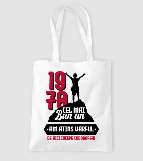 1970 cel mai bun an. Am atins vârful, de aici începe coborârea. model alb pe tricou