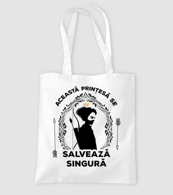 Această prințesă se salvează singură model alb pe tricou