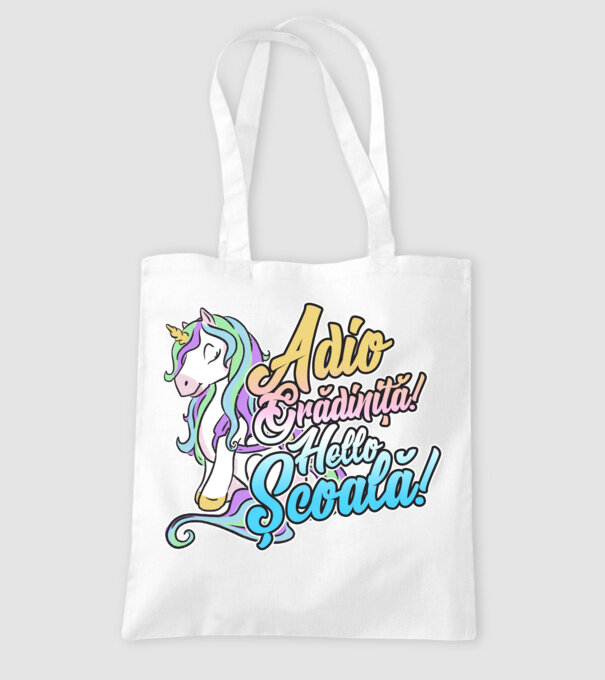 Adio grădiniță! Hello școală! model alb pe tricou