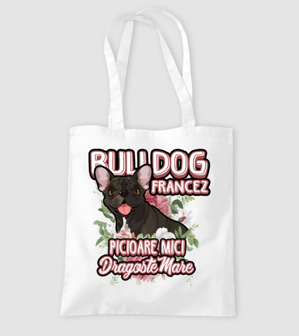 bulldog francez - picioare mici dragoste mare model alb pe tricou