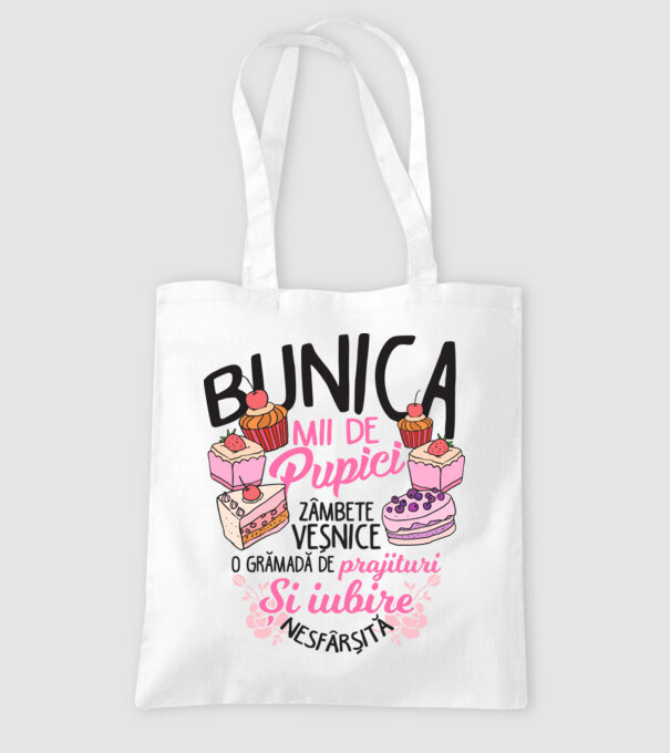 bunica - mii de pupici, zâmbete veșnice, o grămadă de prăjituri și iubire nesfârșită model alb pe tricou
