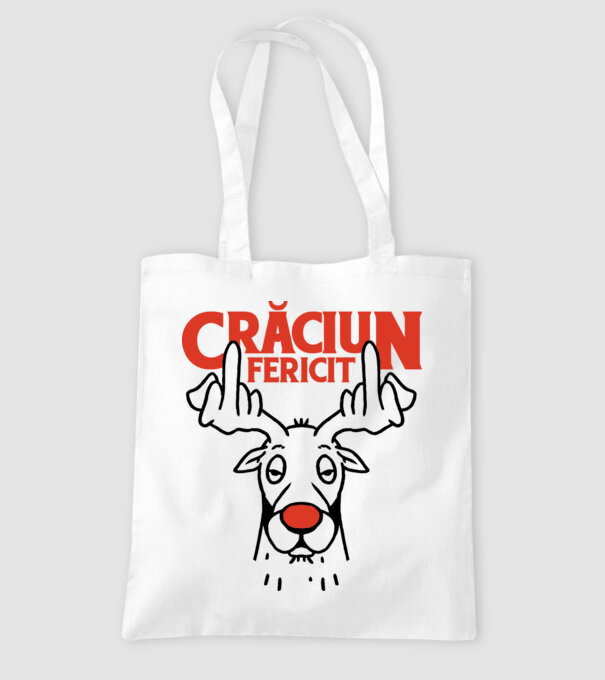 Căprioară de Crăciun antisocială model alb pe tricou