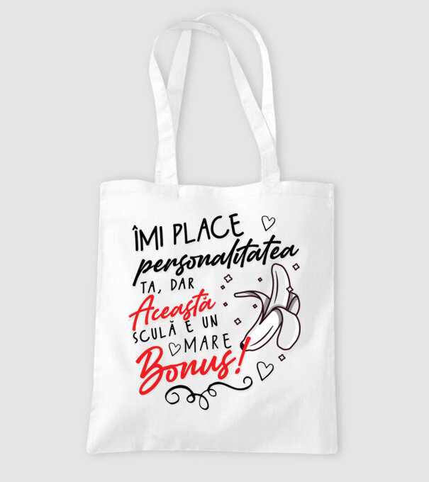 Dar această sculă e un mare bonus! model alb pe tricou