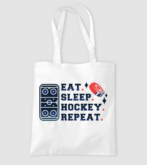 Eat Sleep Hockey Repeat model alb pe tricou
