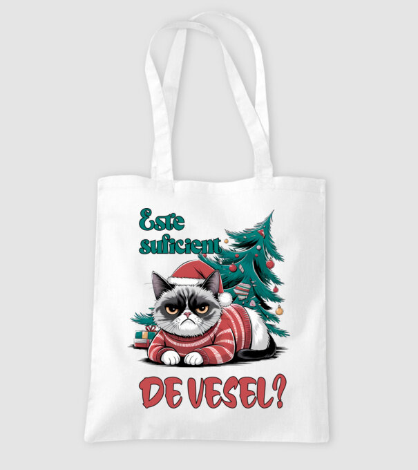 Este suficient de vesel? pisică Crăciun model alb pe tricou